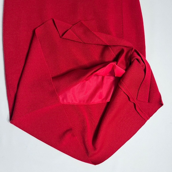 GISPA Italy Red Wool Knit Skirt with Side Slit, Elastic Waist Made in Italy - Picture 6 of 10